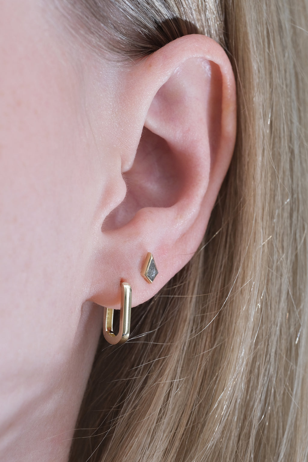 ONLINE EXCLUSIVE - Small Square “Huggies Paper Clip” Earrings // 10K Yellow Gold