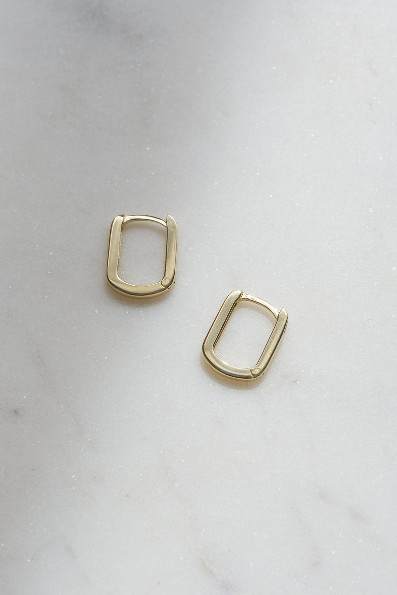 ONLINE EXCLUSIVE - Small Square “Huggies Paper Clip” Earrings // 10K Yellow Gold
