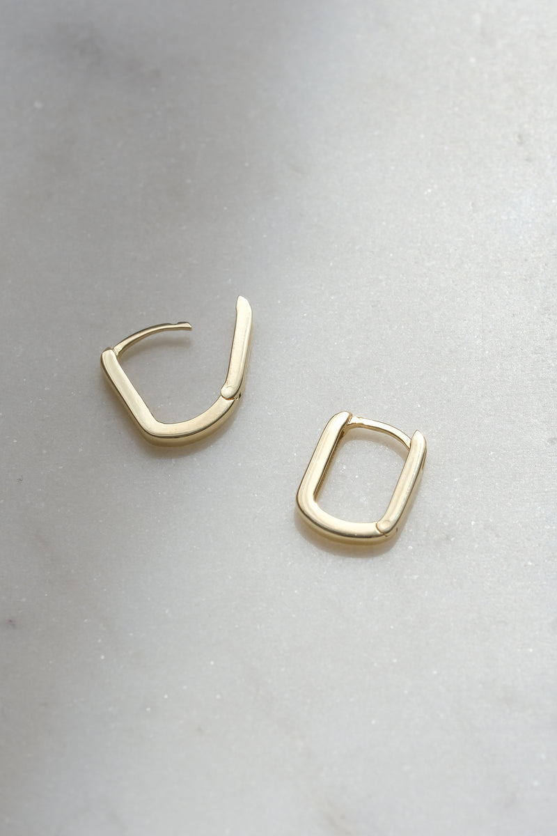 ONLINE EXCLUSIVE - Small Square “Huggies Paper Clip” Earrings // 10K Yellow Gold