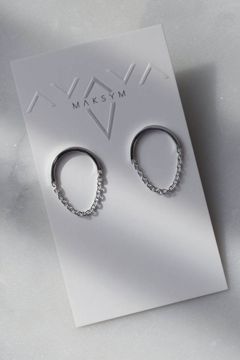 Boucles d'oreilles arc + chaîne // Argent