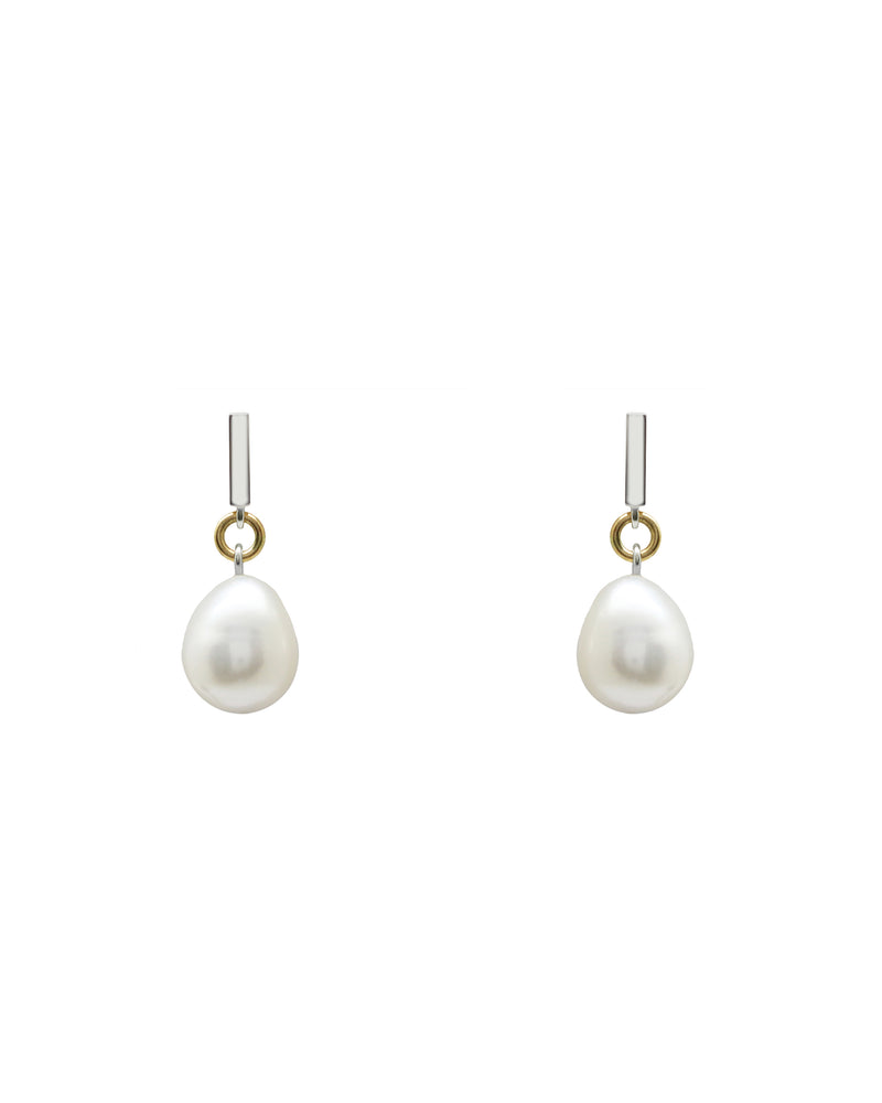 Boucles d'oreilles barres + perles baroques // 2 tons