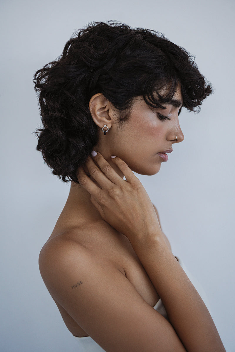 Silver hoop earrings + Black Onyx