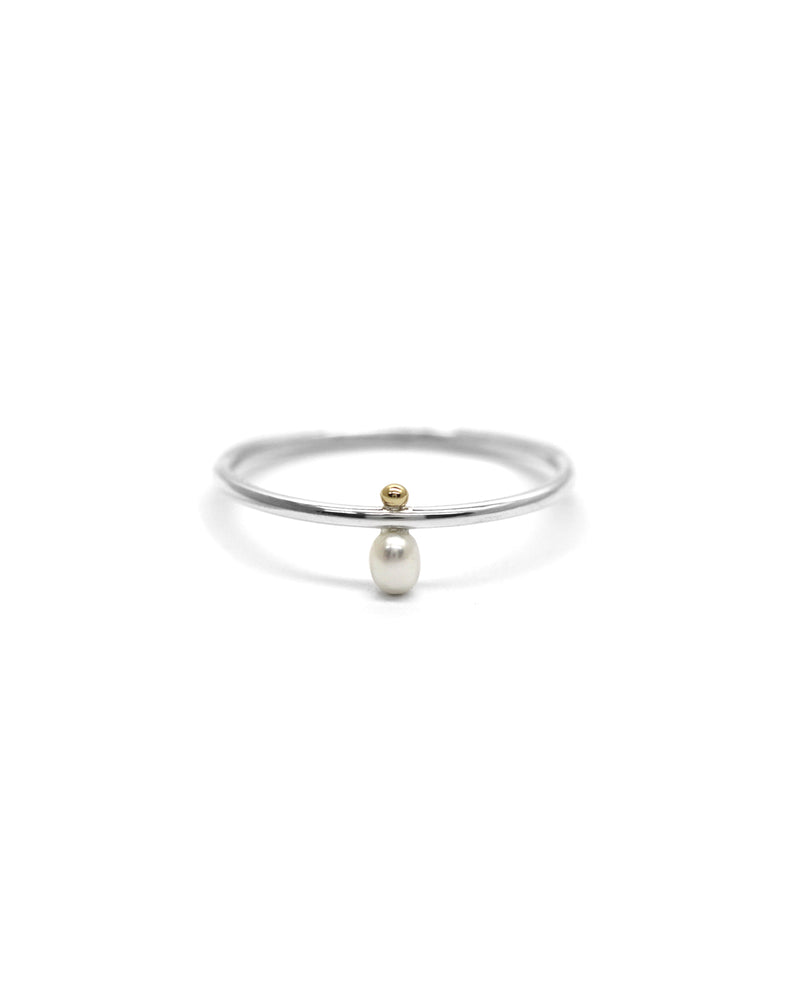 Gold ball ring + pearl // 2 tones