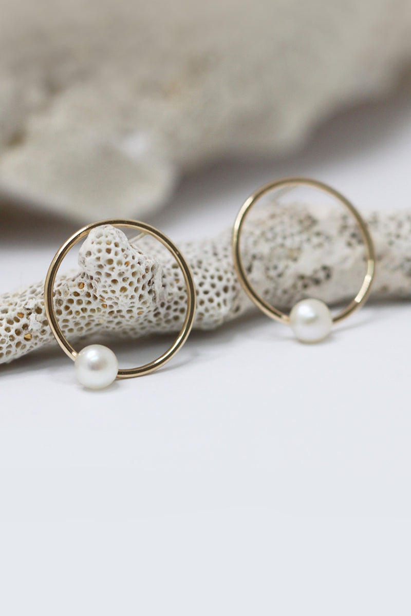 Gold + pearl circle earrings