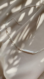 Collier chaîne ''paper clip'' + perles Biwa // Argent