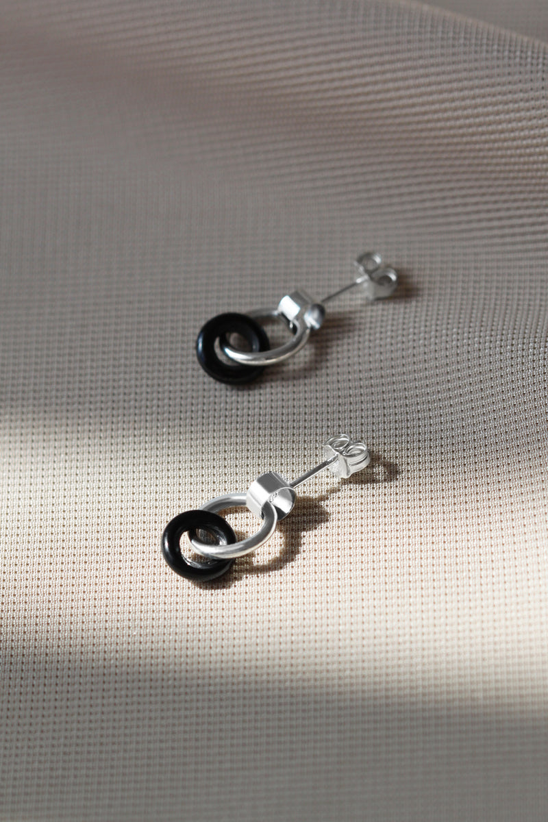 Silver hoop earrings + Black Onyx
