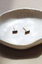 Bar earrings // 10k gold + 3 black spinels