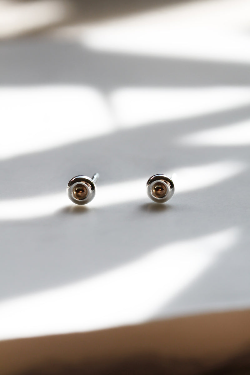 LAST CHANCE // Silver circle earrings + gold ball // 2 tones