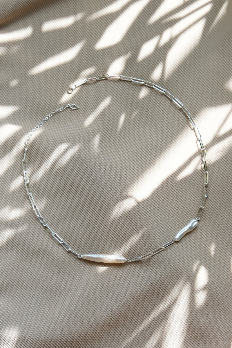 Paper clip chain necklace // Silver