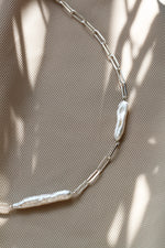 Collier chaîne ''paper clip'' + perles Biwa // Argent
