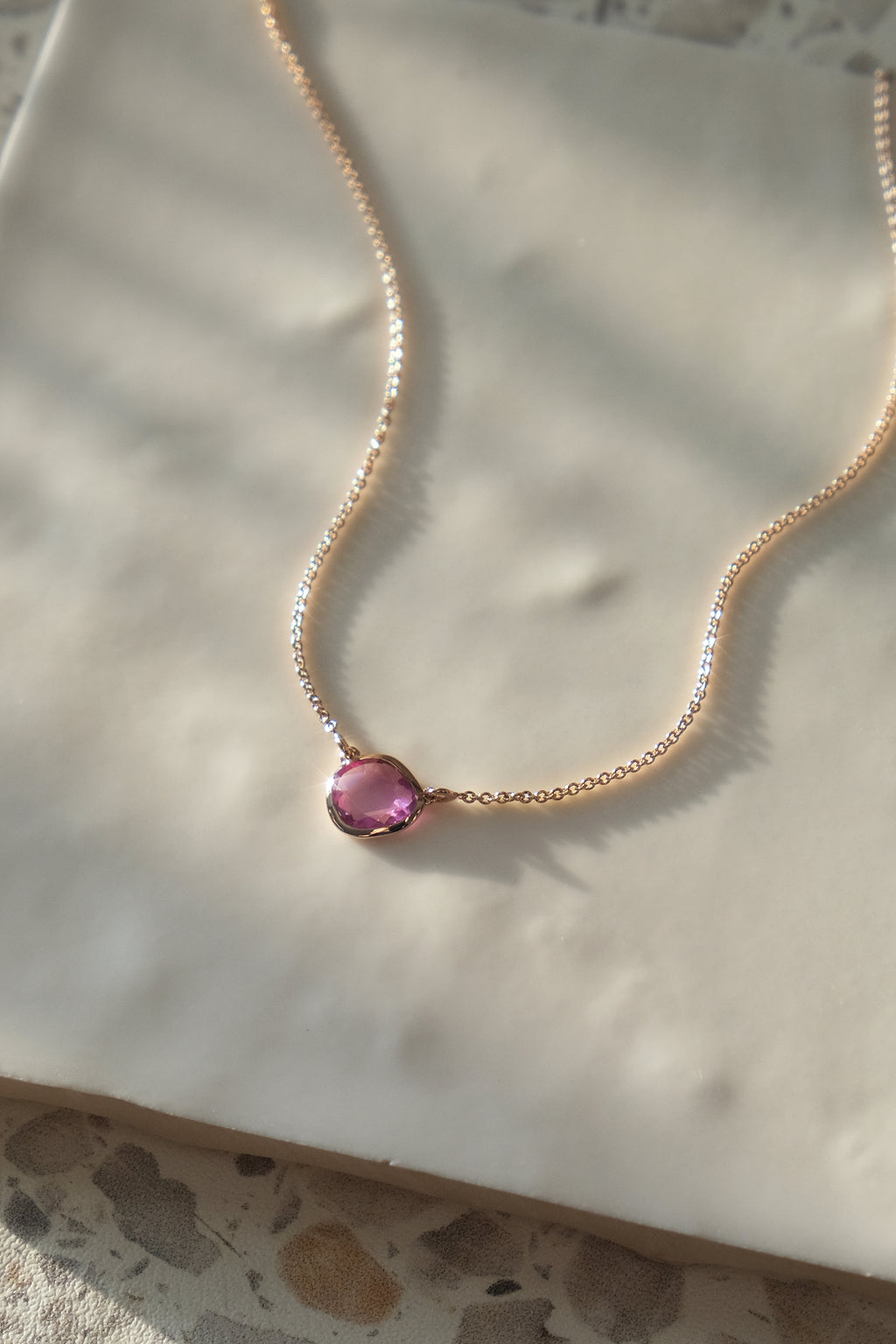 Rose cut pink sapphire necklace // Fuchsia