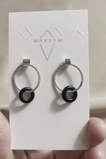 LAST CHANCE // Twisted hoop + black onyx earrings // Silver