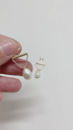 Golden tube earrings + baroque pearls