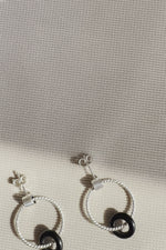 LAST CHANCE // Twisted hoop + black onyx earrings // Silver
